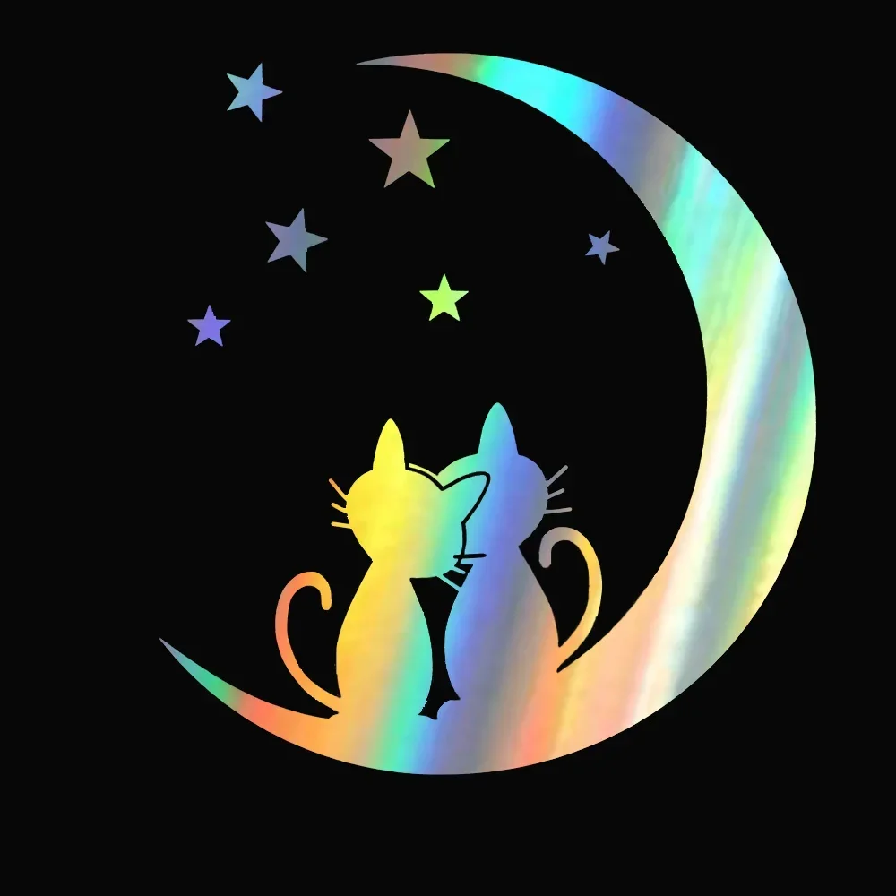 Lovely Two Romantic Cats Watching Stars On The Moon Body Stickers for Exterior Car Products Vehicle Supplies PVC 12.9cm*14cm