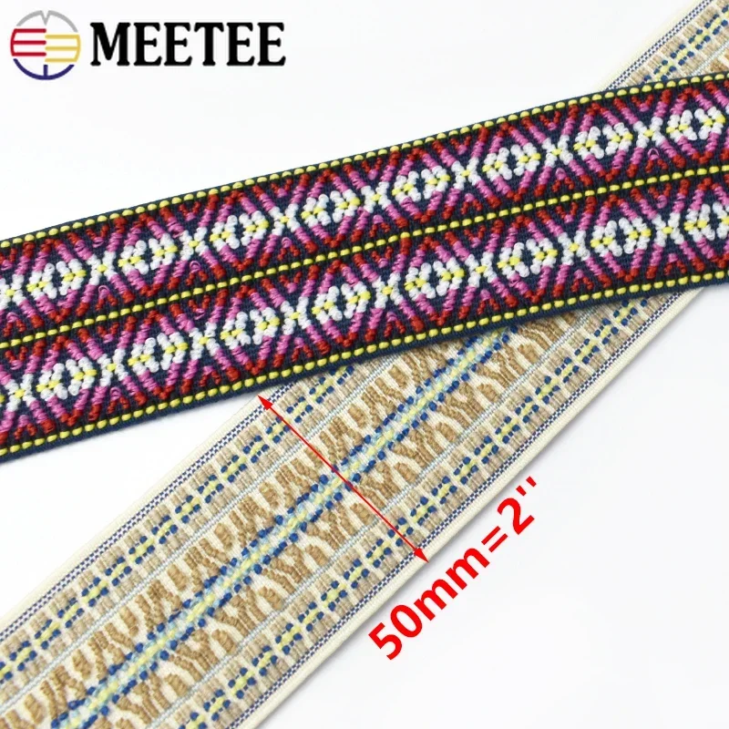 1/2/3/4/5M 50mm Etnische Jacquard Elastische Band Polyester Elastiekjes riem Naaien Lente Singels Tape Gordel Stretch Naaibenodigdheden