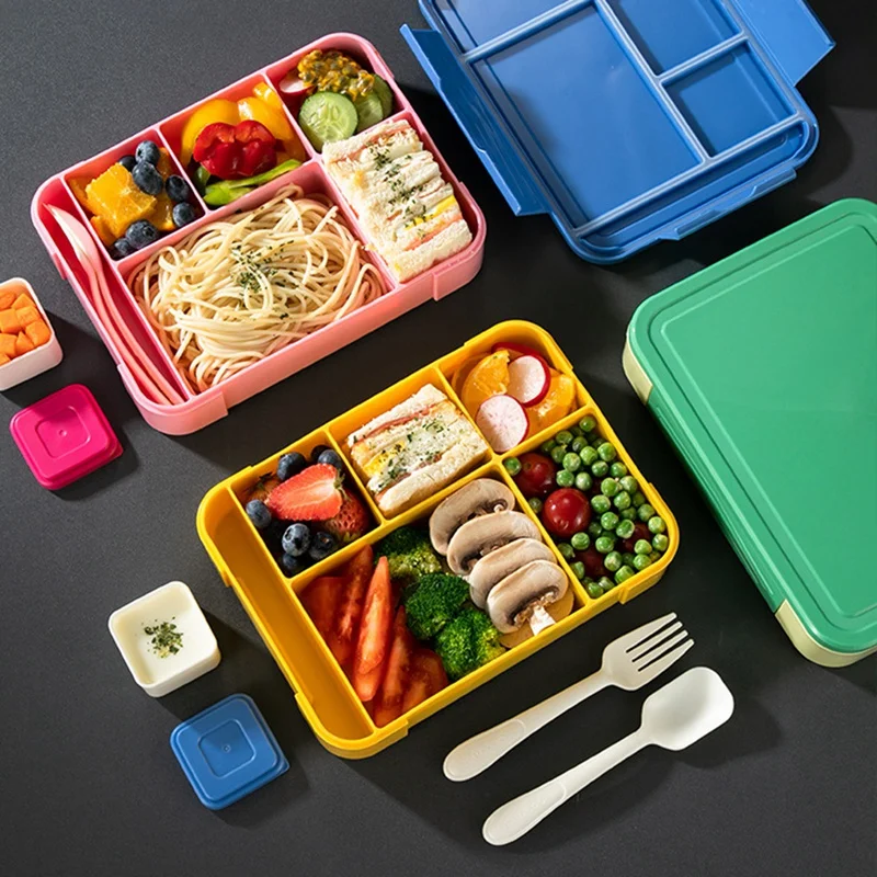 Bento Lunch Box Kids, Bento Box Lunch Box Adults With 5 Compartments And 1 Salad Dressing Containers, Snack Box Rose Red Durable