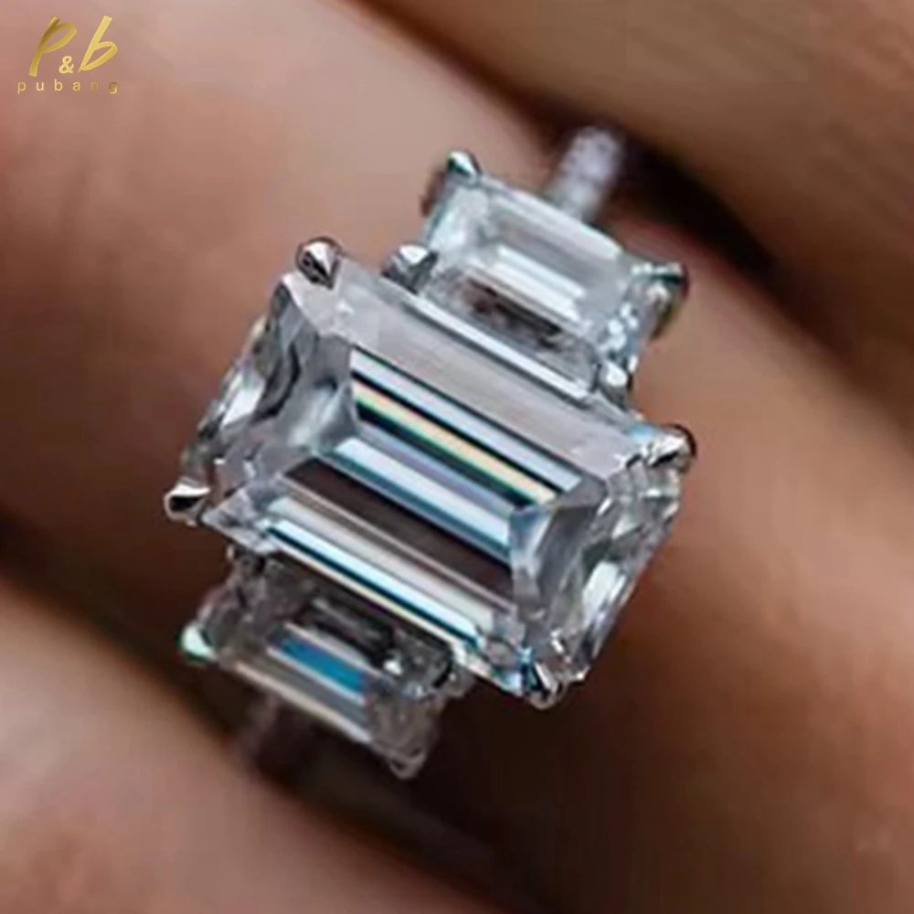 

PuBang сверкающее 3EX VVS1 D цвет 5,5 карат обручальное кольцо с муассанитом 14-каратное желтое золото изумрудной огранки аксессуары для женщин обручальное кольцо