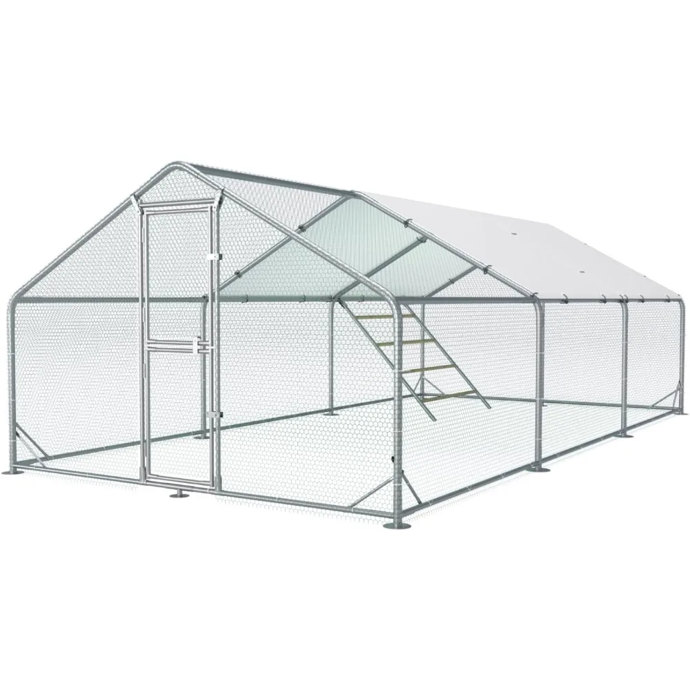 

Large Metal Chicken Coop, 10x20x6.5FT Spire Chicken Runs for Yard with Cover, Walk in Chicken Coop with Roosting