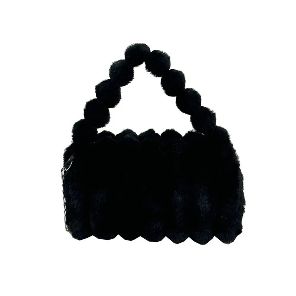 

Fashion Furry Plush Handbag Zipper Stripe Chain Shoulder Bag Large Capacity Solid Color Crossbody Bag Daily