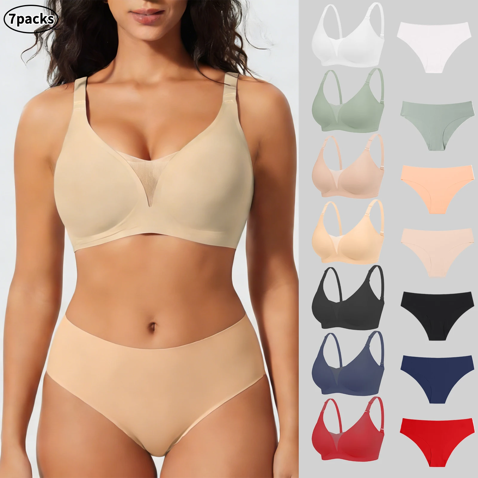 

7 шт., женский беспроводной сексуальный бюстгальтер и трусики, комплект нижнего белья с эффектом пуш-ап, бесшовная футболка, бюстгальтеры без косточек, многоцветное, дышащее нижнее белье с подкладкой