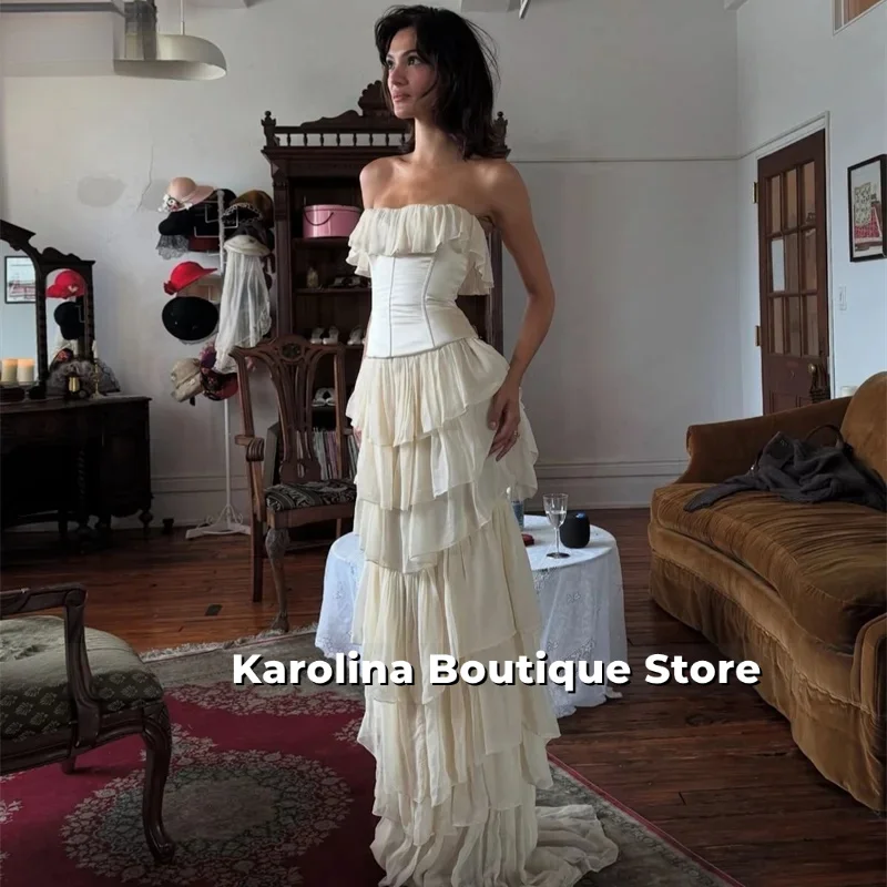 

Ivory Chiffon Party Dresses Strapless Layer Pleat Sleeveless Evening Prom Dress Floor-Length Prom Gowns 2025 Customized