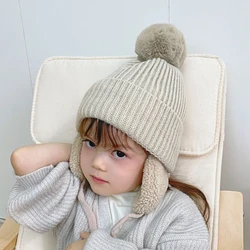 Bebê meninos meninas chapéu da criança earflap gorro quente inverno malha gorro velo forrado esqui neve boné 2 3 4 5 6 anos de idade tempo frio