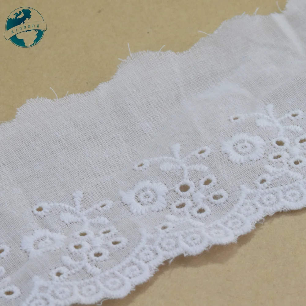 6cm Wide 100% Cotton Embroidery White Lace Sewing Ribbon Trim Fabric Diy Craft Supplier Wedding Dress Garment Accessories#3078