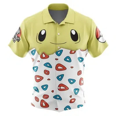 

Togepi Face Pokemon Button Up Hawaiian ShirtMen's Japanese Casual Shirt Summer Parent-child Wear