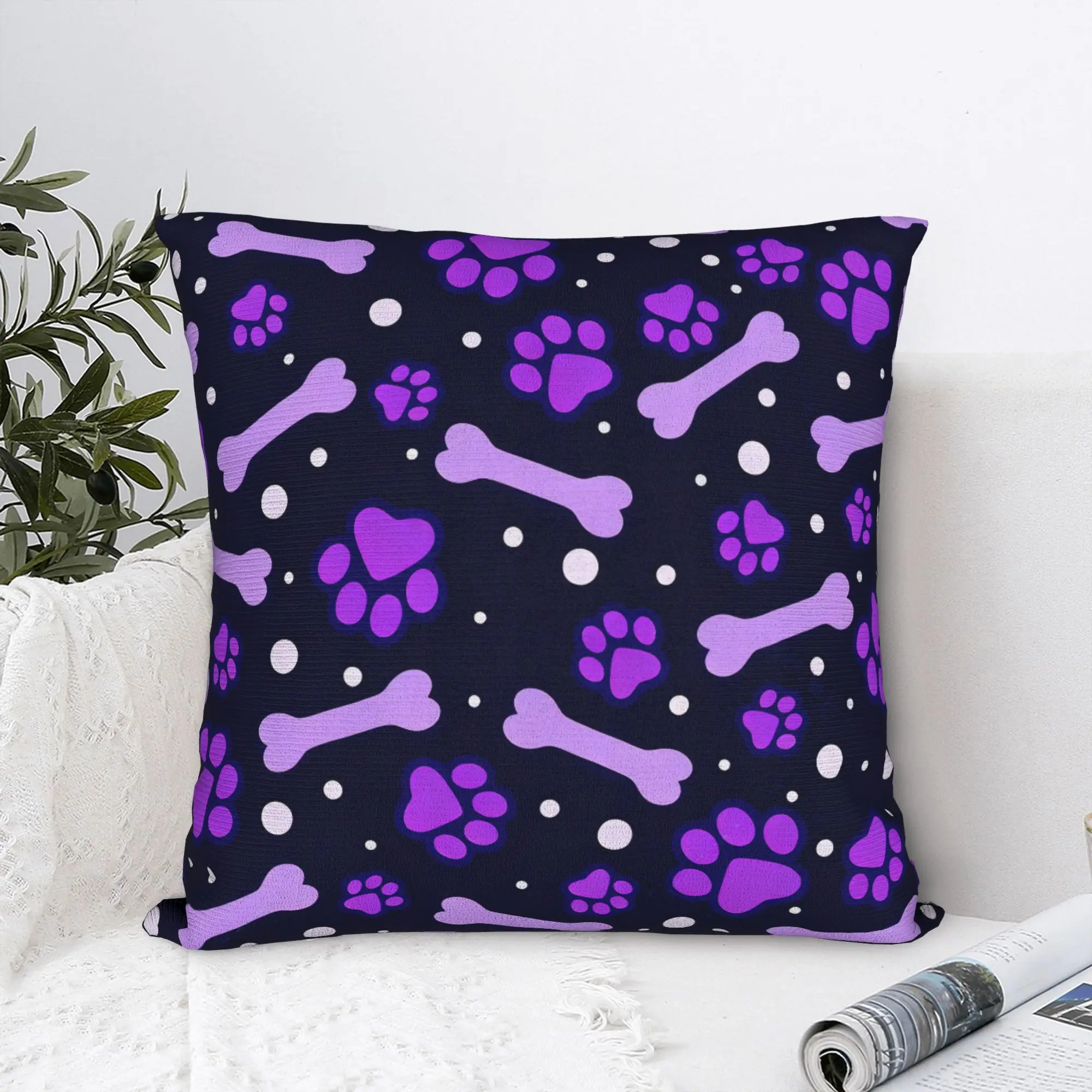 Dog Paw Print and Bone Pillow Case  Soft Pillow Cover Fashion Pillowcases For Living Room Sofa