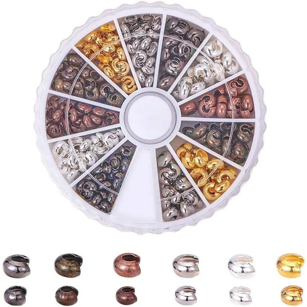 

420 pcs 6Colors 3mm 4mm Brass Crimp Bead Cover Knot Cover Cap Cord End Caps for Earring Bracelet Necklace Jewelry DIY Craft