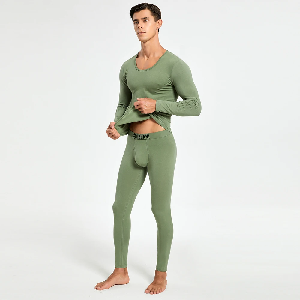 Winter Men Thermal Underwear Warm Soft Cotton Fleece-Lined Warm Panels Long Johns Thermo Clothing Pajamas Set