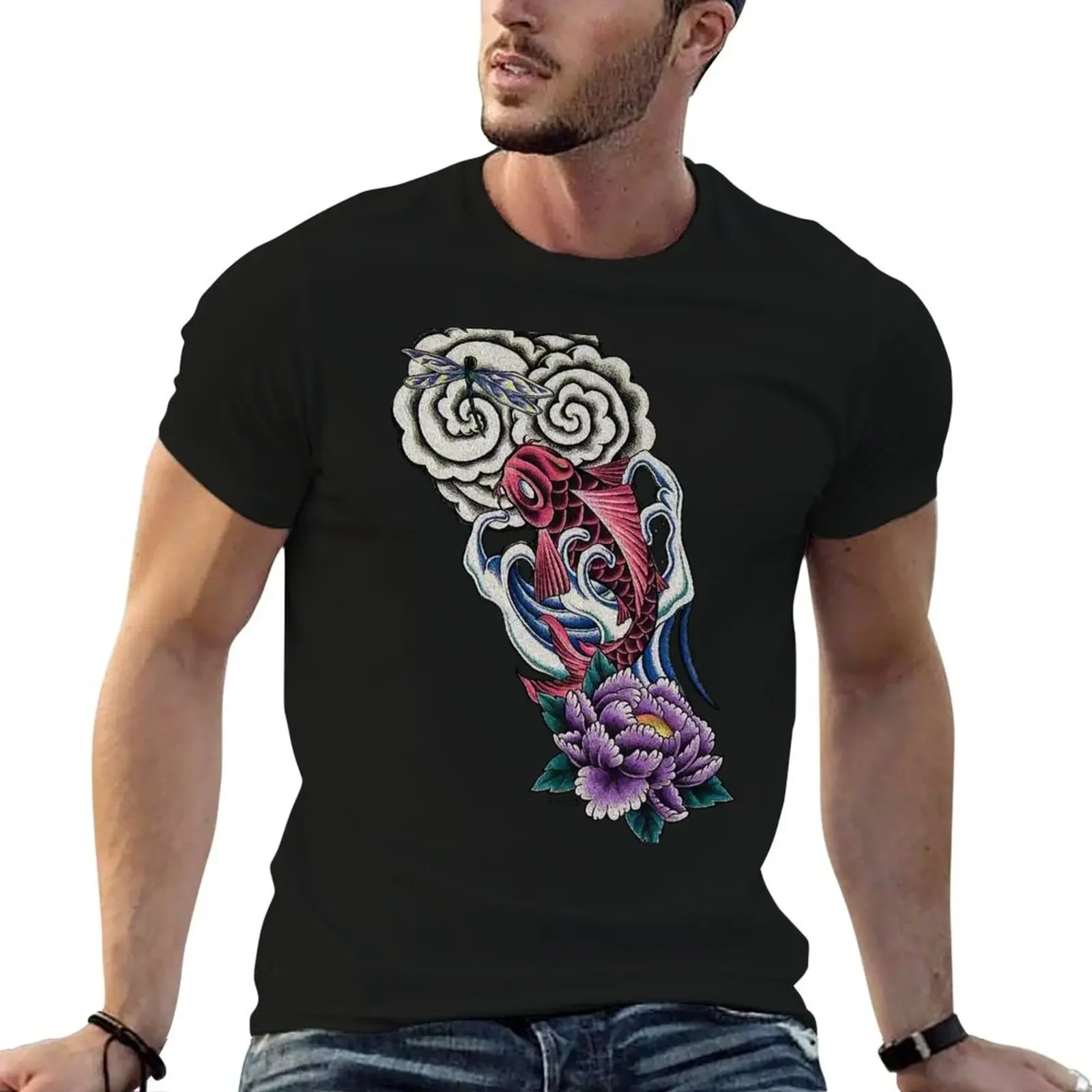 

Koi chasing dragonfly T-Shirt vintage boys animal print luxury t-shirt mens fashion
