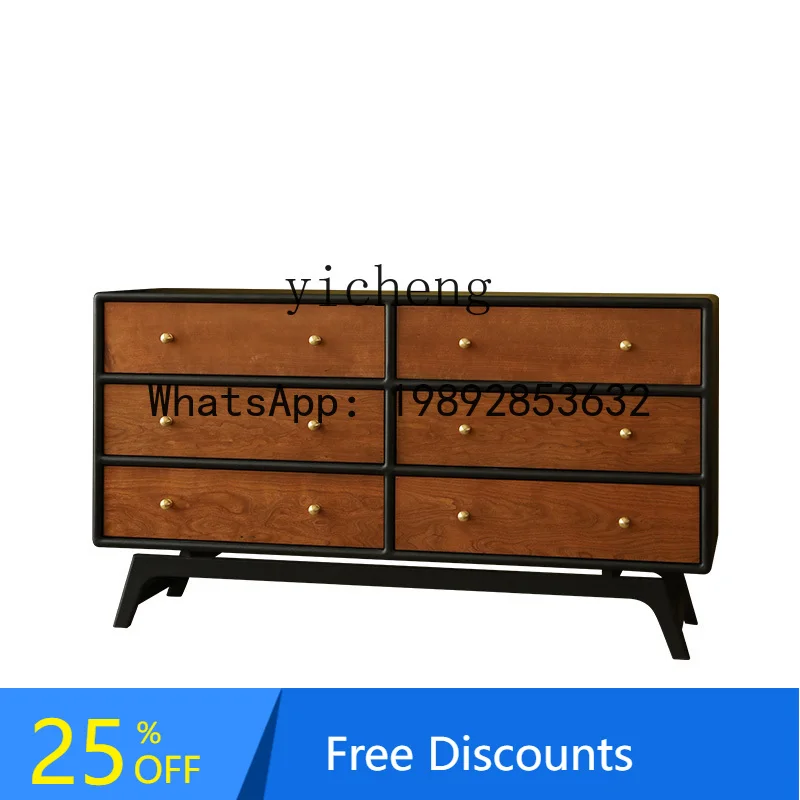 

TT solid wood six-chest cabinet simple retro French locker black storage cabinet