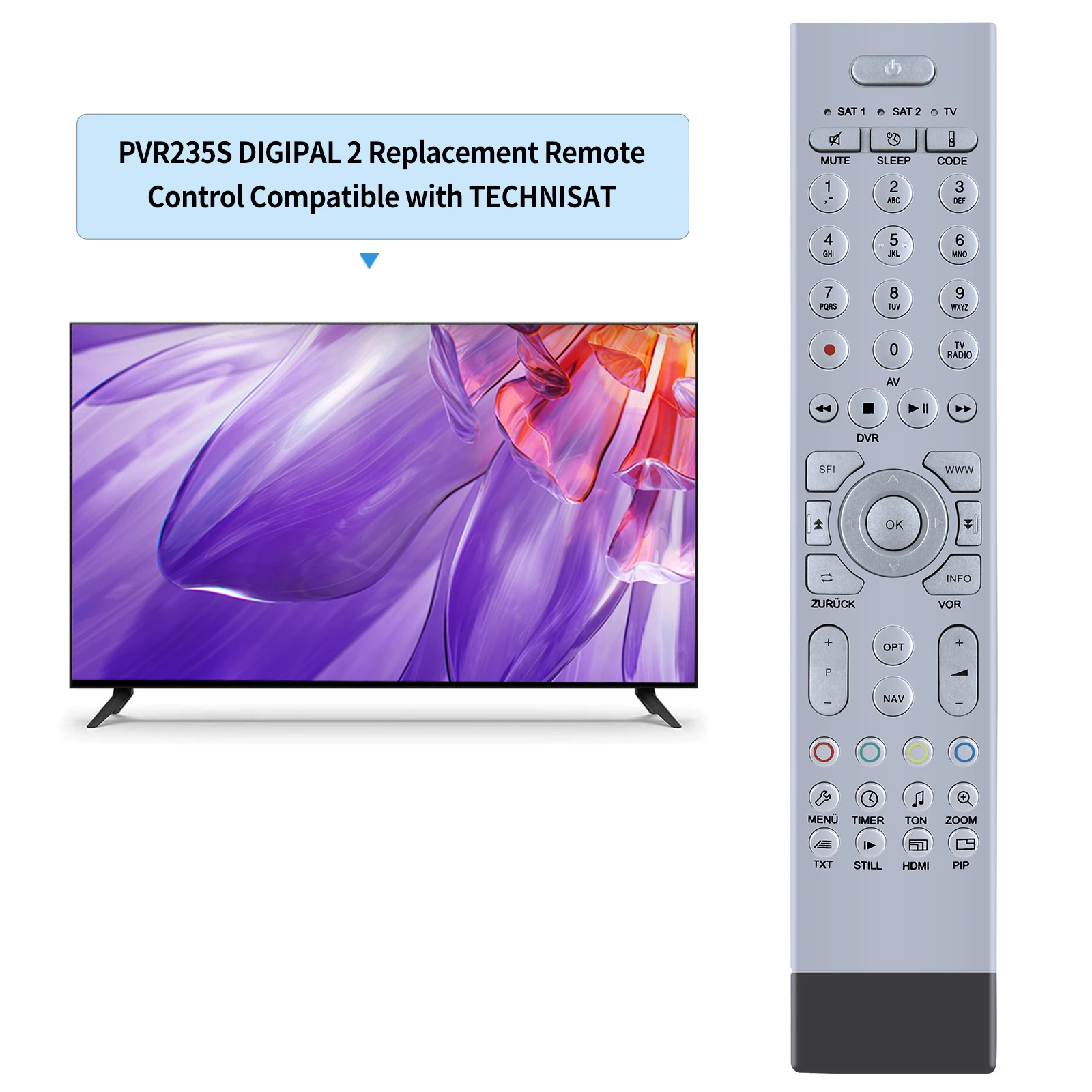 Remote control for TECHNISAT PVR235S DIGIPAL 2, DIGIPAL 2 TX, DIGITSIM S2 , 000X4721, 000X4756, AIRSTAR TELESTICK T1