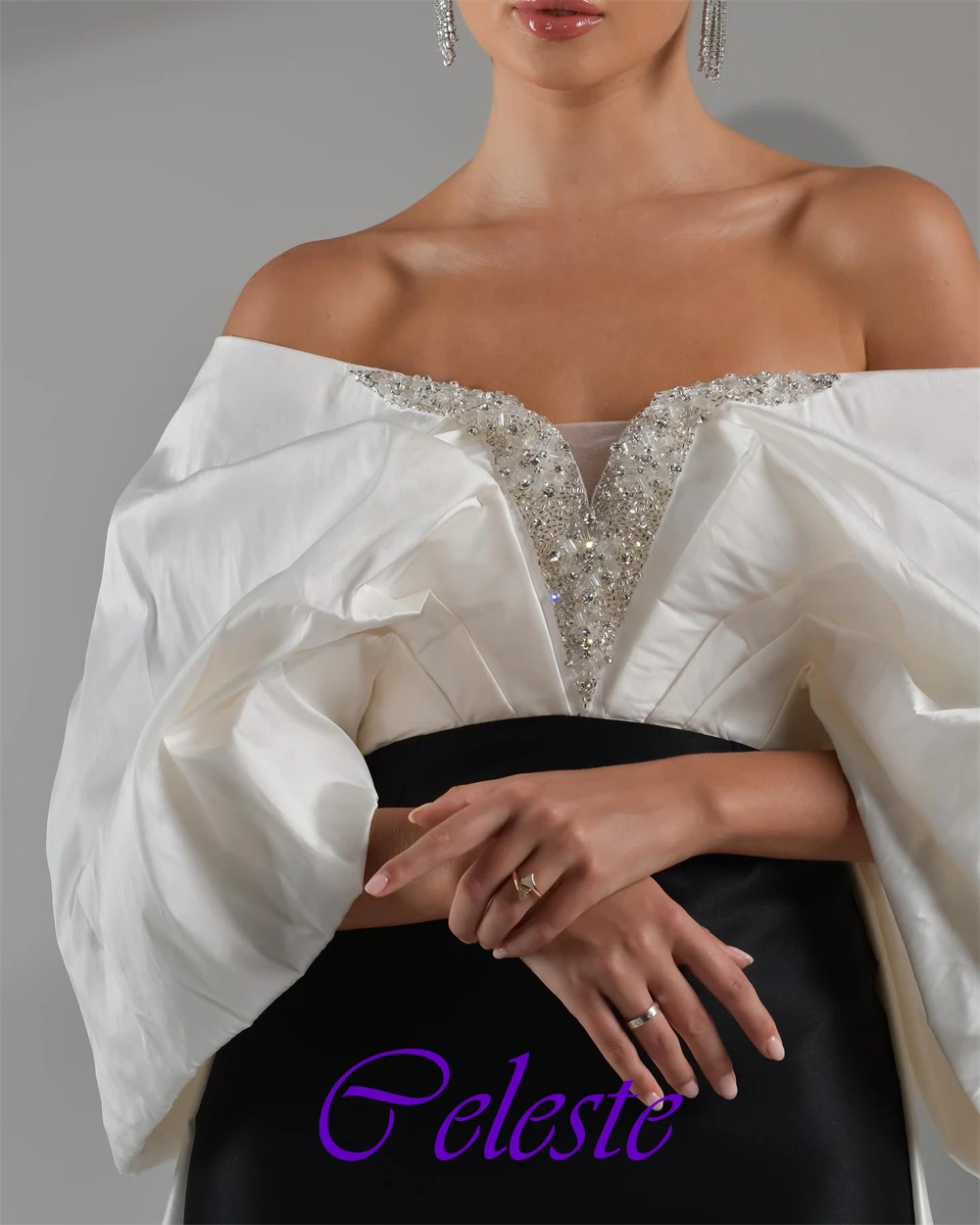 Customized Formal Strapless Satin Evening Dress Classic Mermaid Prom Dresses Luxury Crystal and Beading Special Occasion Gowns