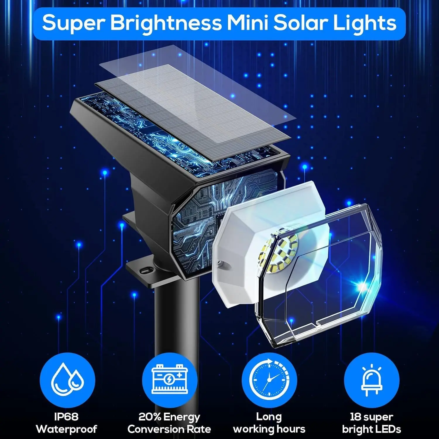 Solar Outdoor Spot Lights with 3 Modes, Auto On/Off, IP68 Waterproof for Garden Yard Pathway view 3