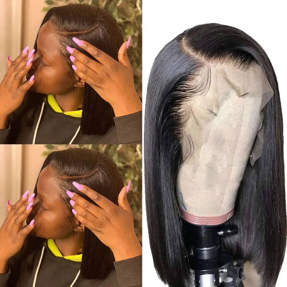 200 Dichtheid Rechte Kant Front Bob Pruik 13X4 13X6 Hd Bot Recht Kant Frontaal Menselijk Haar Wigs100 % Menselijk Haar Korte Bob Pruik