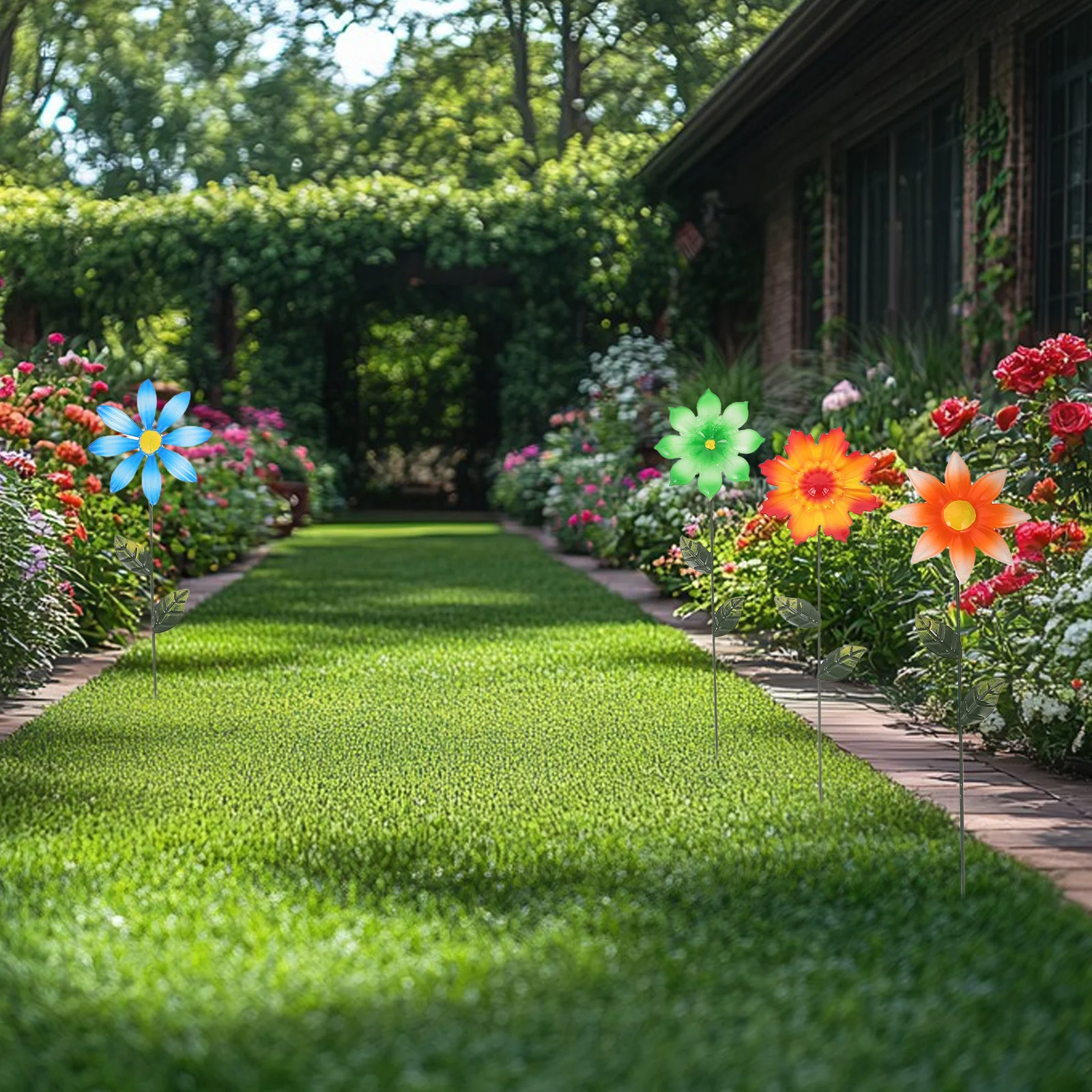 

7Pcs Iron Flower Garden Stake Rustic Metal Floral Insert Outdoor Patio Yard Lawn Decoration Garden Art Sculpture