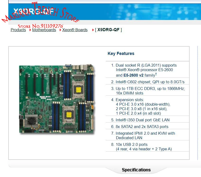 X9DRG-QF for Supermicro Motherboard LGA2011 Xeon E5-2600 V1/V2 Family ECC DDR3 4 PCI-E 3.0 x16 (Double-Width)