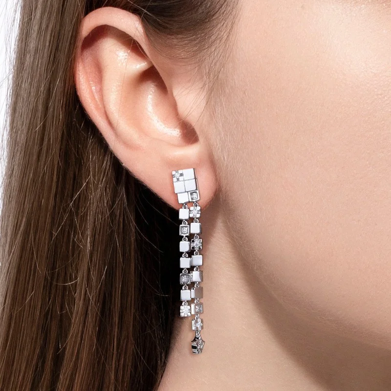 ZFSILVER العصرية غرامة s925 الفضة مويسانيتي مزدوجة ارتداء ساحة شرابة القرط سحر النساء الاكسسوارات والمجوهرات حفلة هدية EDA-027 #4