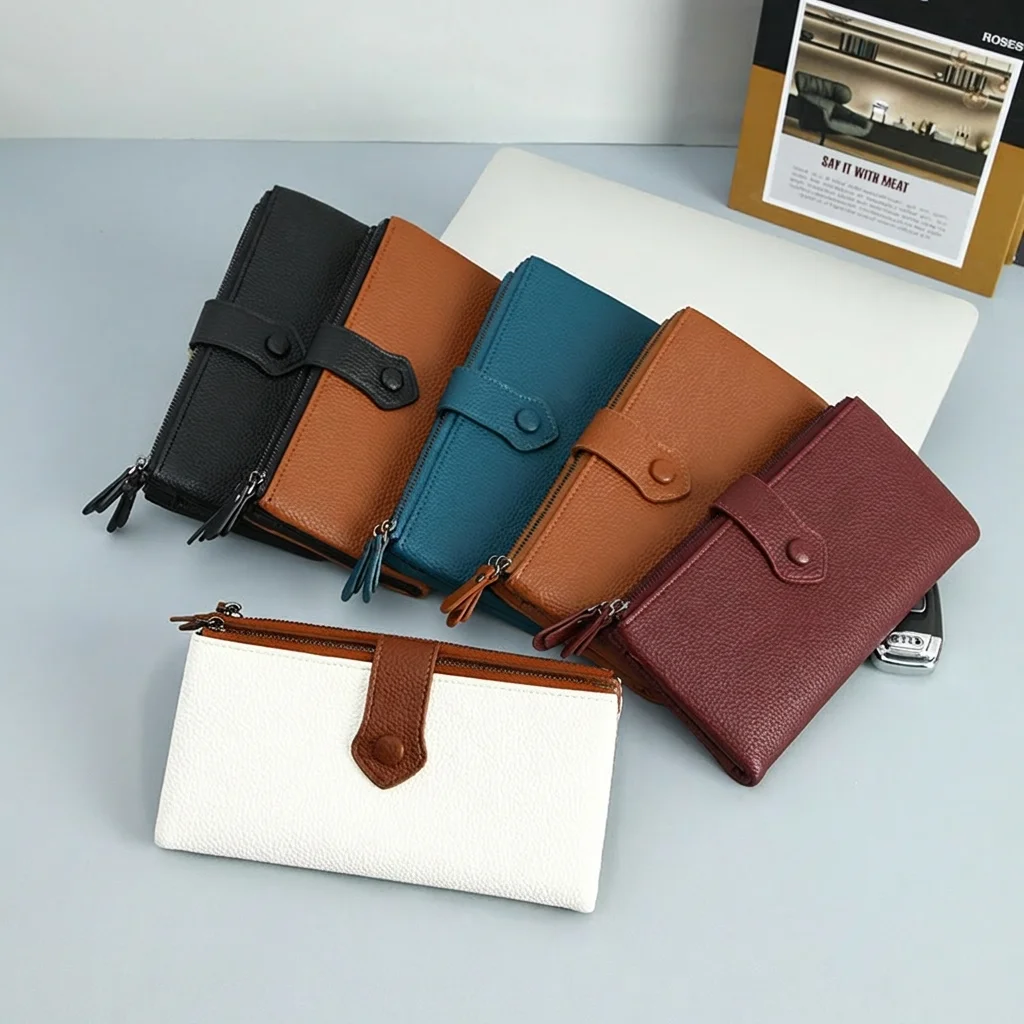 

Women'S Long Bifold Wallet Dual Zipper Phone Card Holder Purse Pu Leather Wallet Large Capacity Rfid Blocking Wallet For Phone
