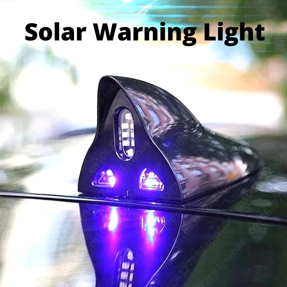 Universal Shark Fin Antenna Light Car Solar LED Anti Collision Light Warning Lights Automobile Modeling Decorating Accessories