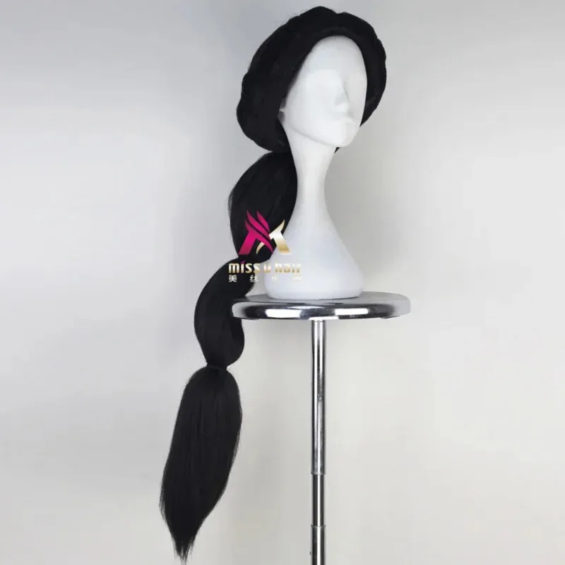 Nueva peluca de disfraz de Jasmine, pelo largo negro, Aladino y la lámpara mágica, juego de rol, gorro de peluca de pelo trenzado para Halloween