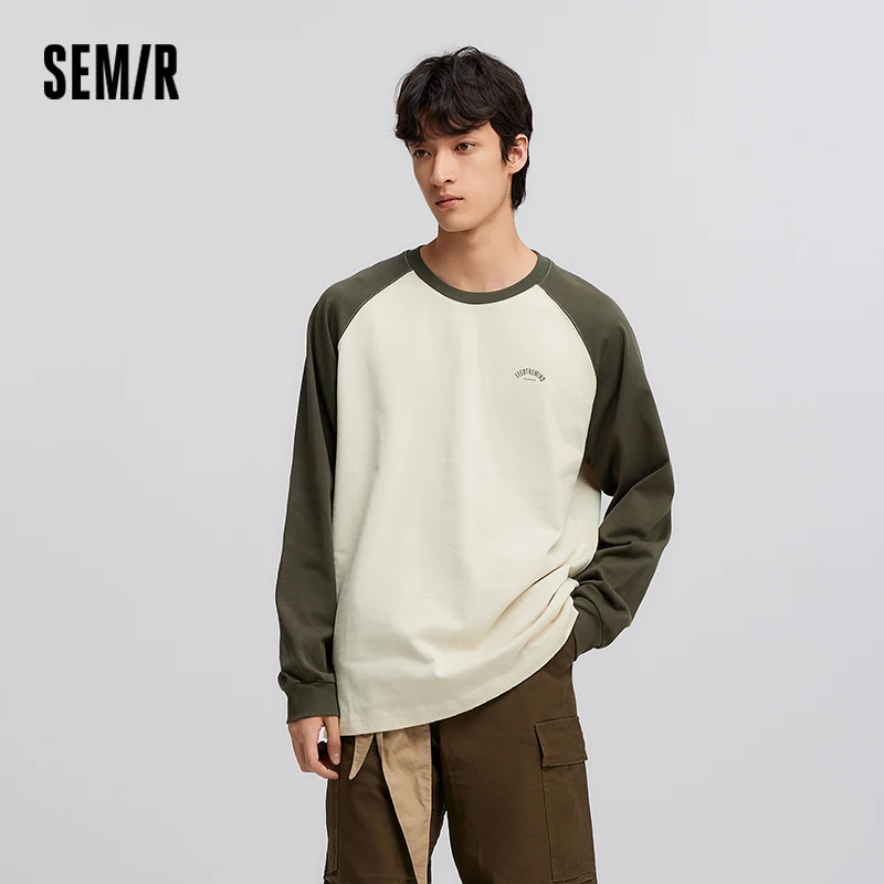 Semir Long Sleeve T-Shirt 2025 New Spring Bottoming Shirt Couple's Inner Layer Loose Color-blocking Raglan Sleeve Knitted Top