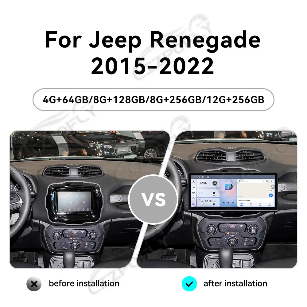 

15,8-дюймовый автомобильный радиоприемник с CarPlay и Android Auto для Jeep Renegade 2015–2022, GPS-навигация, мультимедийный проигрыватель, головное устройство