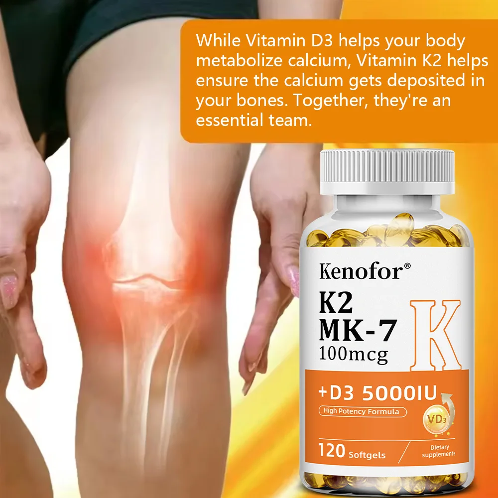 Vitamin D3 K2 |   5000 IE aus Vitamin D und 100 μg MK-7-Komplex |   120 Softgel-Kapseln |   Nicht-GMO- und glutenfreies Ergänzung