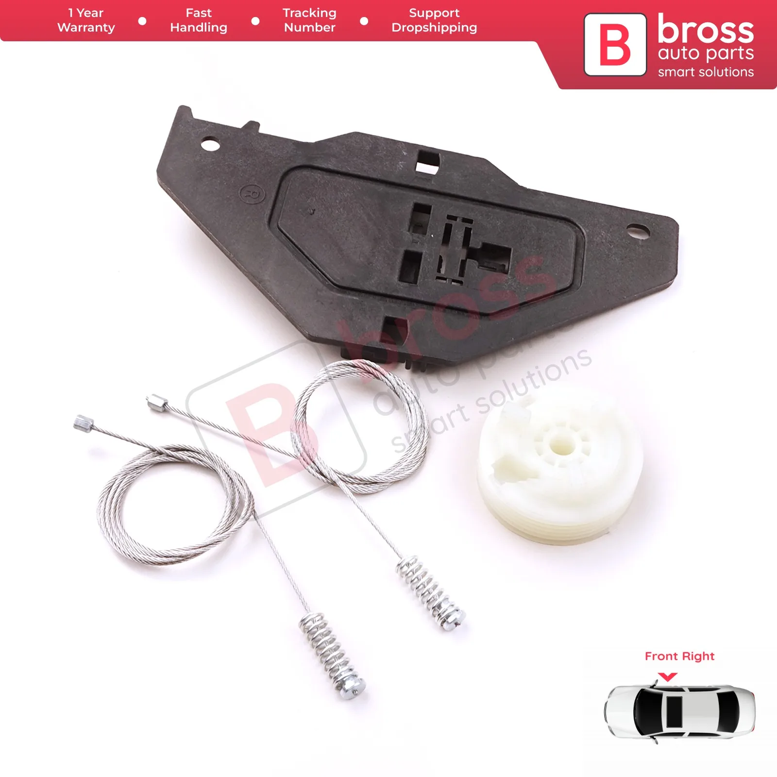 Bross Auto Parts BWR5260 Jendela Regulator Perbaikan Set Depan Kanan 402216E untuk Citroen C3 MK2 5 Door 2010-2013. Made In Turki