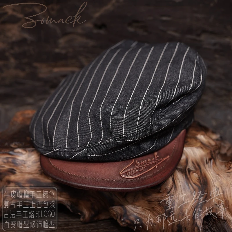 Handmade Striped Peaked Cap Fashion Ameikaji Wear Retro Hat Men's Beret Women's Japanese Style