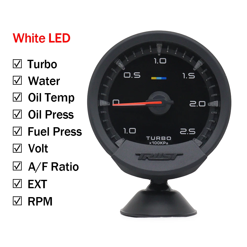 GReddi Sirius Meter Series Trust 74mm White LED Auto Gauge Volt Water Temp Oil Temp Oil Press RPM Turbo A/F Ratio Fuel Press