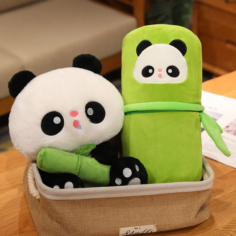 

Creative Cute Bamboo Panda Plush Toy Kawaii Stuffed Animals Pandas with Blanket Plushies Doll Anime Soft Kids Babys Toys Gifts