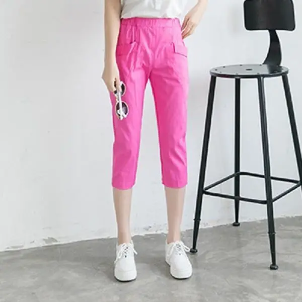 Pantalones bombachos informales para mujer, de cintura alta Capris hasta la pantorrilla, moda coreana, verano, 2024