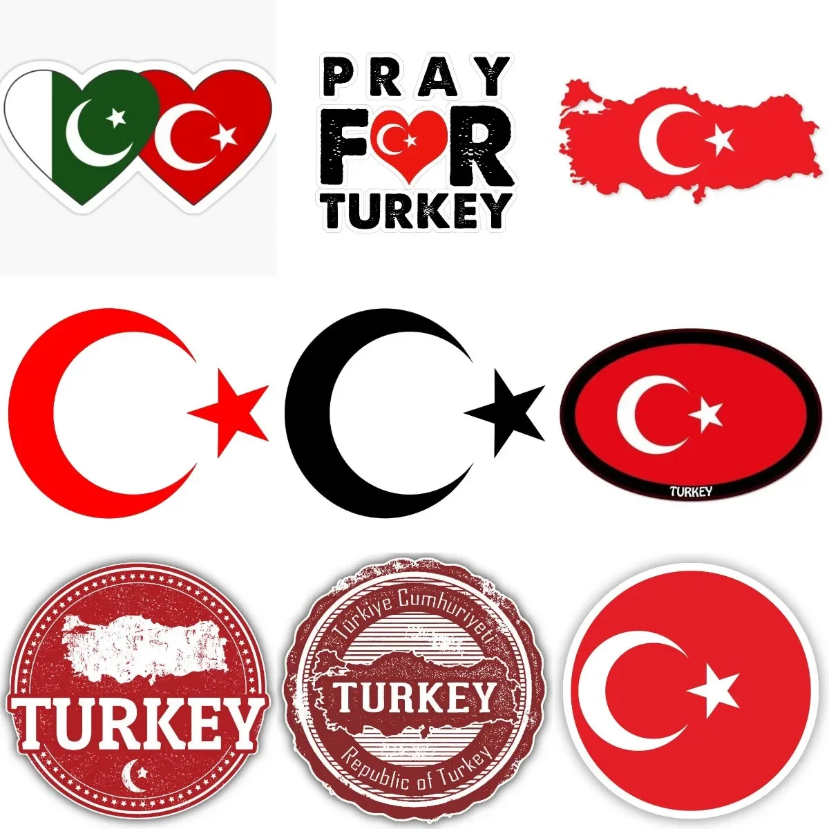 

Türkiye Turkey Flag Map Moon and Stars Laser Badge Sticker for Motorcycle Wall Room Truck Window Table Fridge Decal Accessories