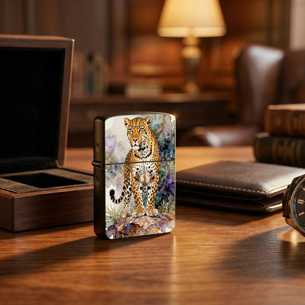 Vintage Collectible Lighters - Зажигалка с откидной крышкой, акварельный леопард
