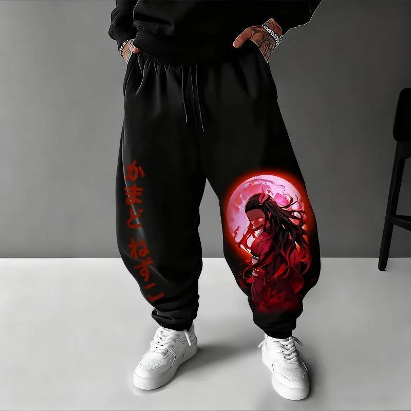 2025 شيطان القاتل الرجال Sweatpants الخريف الشتاء 100% القطن فضفاض السراويل الرياضية Nezuko تأثيري شخصية الملابس Y2k ملابس غير رسمية #1