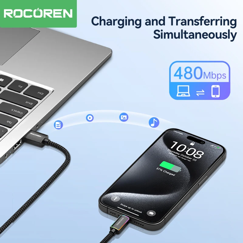 Rocoren 3A USB Type C Cable Fsat Charging QC 3.0 Date Cord For Samsung S23 Ultra Quick Charging Charger Wire For Huawei Xiaomi