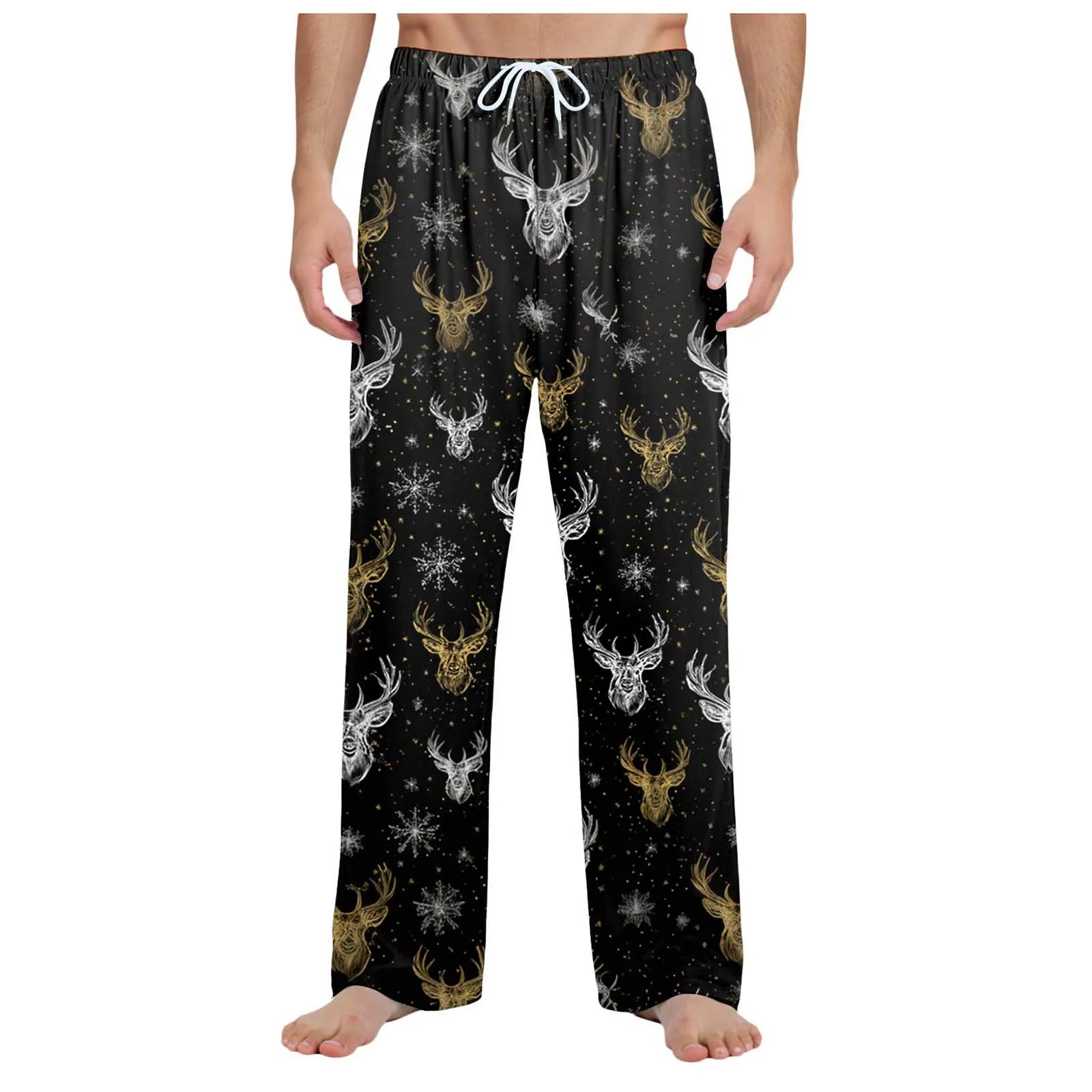 

Men's Christmas Print Pajama Pants Men's Christmas Printed Home Elastic Pants Soft Straight Leg Pajamas for All-Day Comfort