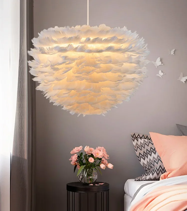 

Nordic Pendant Light Fixtures Fashion Feather LED Hanging Lights Bedroom Lamp Living Room Hanglampen Modern Luminaire Suspendu