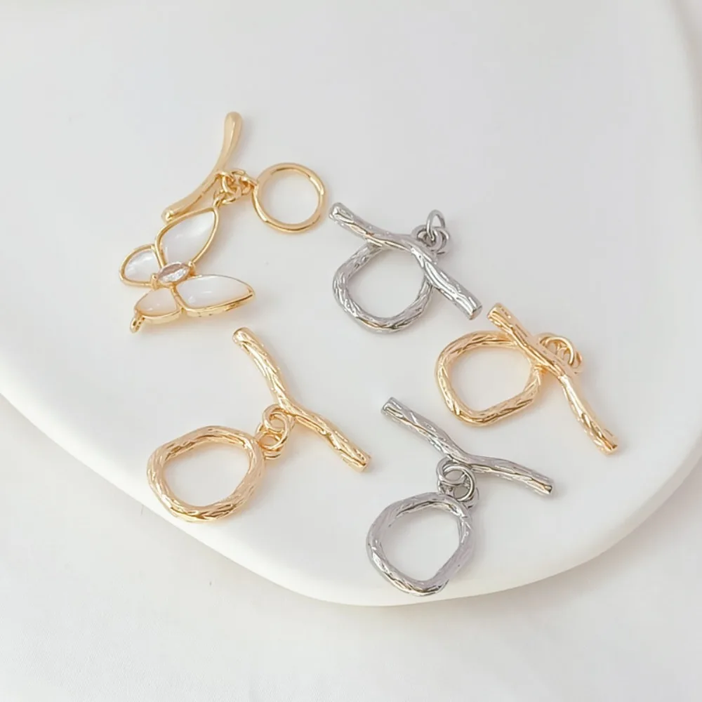 14K Gold-plated Tree-patterned Elliptical OT Clasp with Shell Butterfly Link Clasp, DIY Handmade Bracelet Necklace Clasp