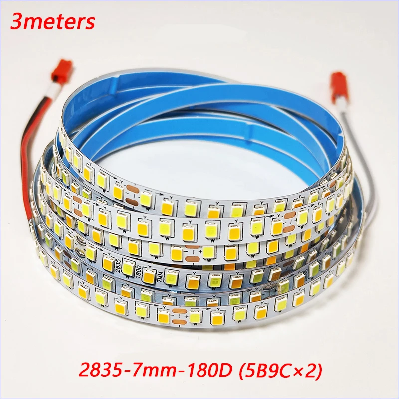 3 Meter 2835-180d-7Mm-5b9c × 2 Dubbele Kleuren Led Strip Voor Het Repareren Van Kroonluchters, 18W 3000K + 18W 6500K Led Lint.