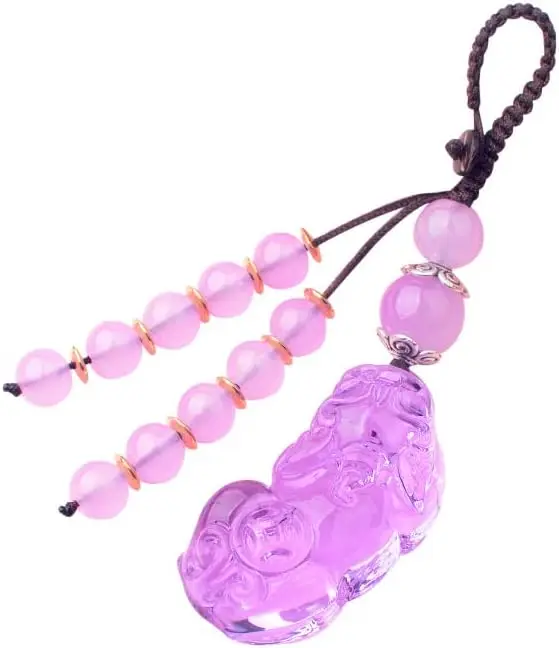 

Purple Crystal Pi Xiu Car Keychain Charm, Lucky Feng Shui Pendant for Women & Men, Creative Gift with Beads