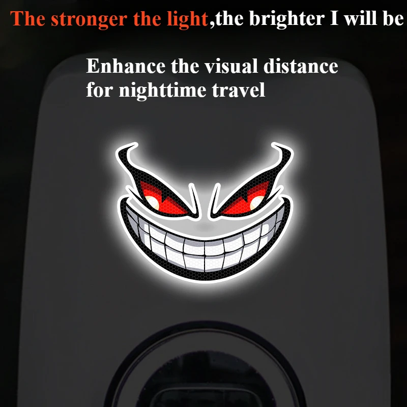 Reflective car stickers, night light warning, devil smiling face, eye stickers, Halloween cartoon motorcycle stickers