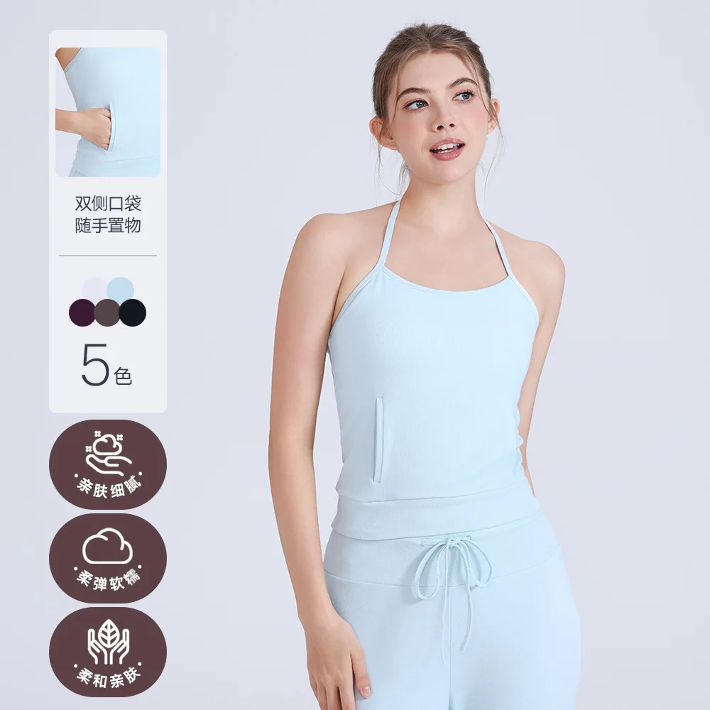 

Женский спортивный бюстгальтер с длинными карманами и подвесным воротником, жилет с красивой спиной и фиксированной чашкой внутри, бюстгальтер для фитнеса