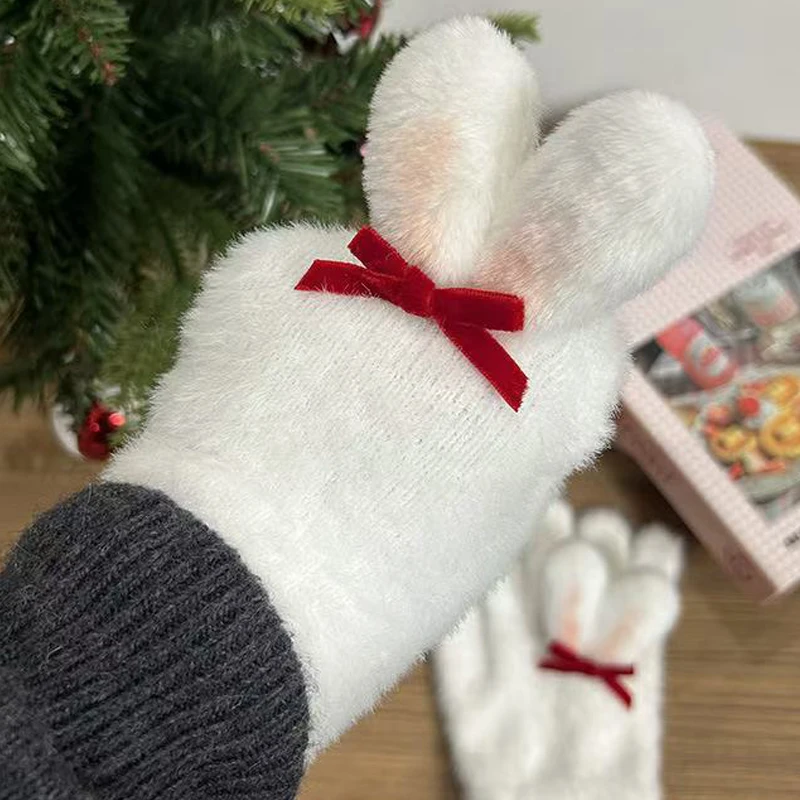 Powder Blusher Bunny Super Cute Plush Winter Cycling Cold Proof Gloves