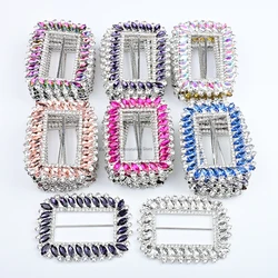 Silver Gold Color Large Rectangle Rhinestone Crystal Metal Buckle for Dress Belt Sash Shoes Bags Decorative Accessories