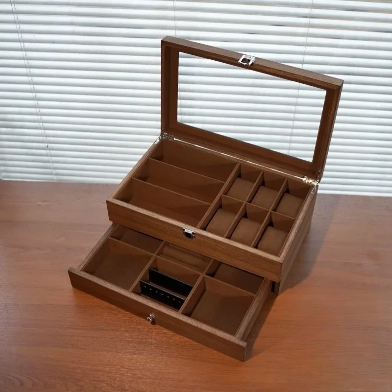 Retro Jewelry Box Double Layer Large Capacity Jewelry Boxes Multipurpose Glasses Organizer Case Portable Dustproof Ring Cases