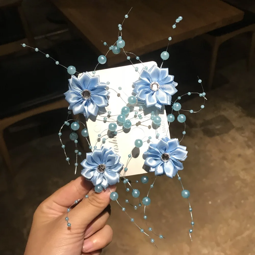 

4PCS Elegant Flower Beads Bridal Hairpin Exquisite Luxury Bridal Headdress Fairy Handmade Wedding Headwear Girls