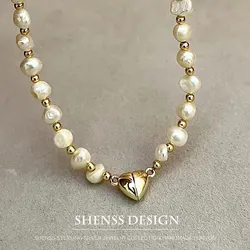 Collar de perlas de agua dulce barrocas naturales, chapado en cobre, accesorios de hebilla magnética de oro de 14 quilates, 5-6mm